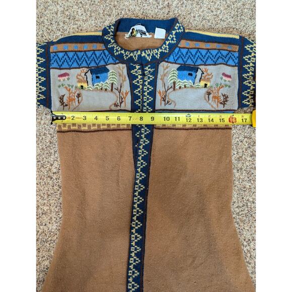 Vintage 1980s Knit Cardigan Sweater Sm Brown Open Front Wrap Belted Cottagecore - Picture 11 of 13